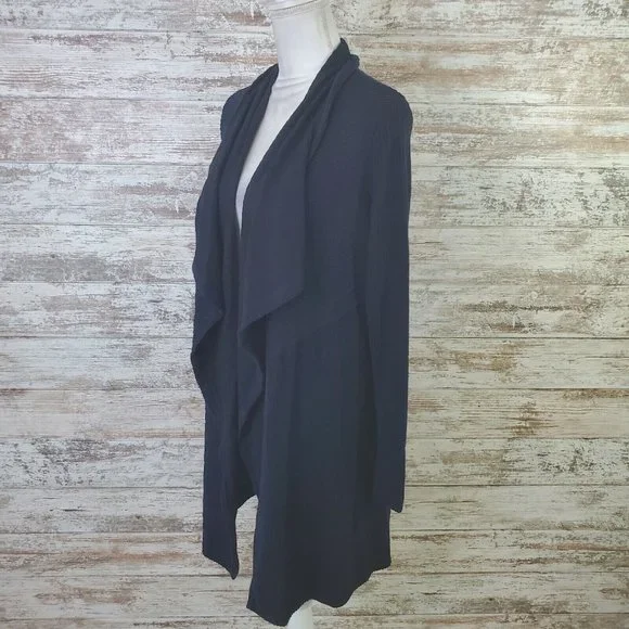 H by Bordeaux Navy Long Sleeve Cozy Mixed Rib Waterfall Cardigan Size XS - Picture 6 of 10